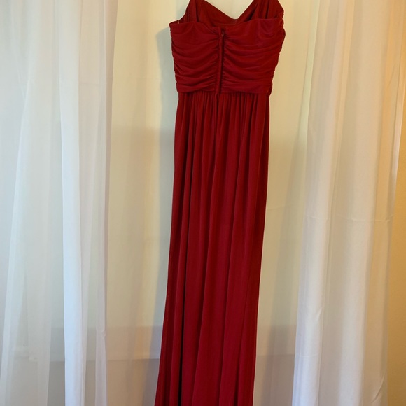 Red David Bridals Long Mesh Dress - Picture 3 of 8
